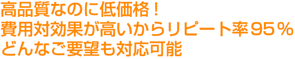 高品質なのに低価格!費用対効果が高いからリピート率95%どんなご要望も対応可能
